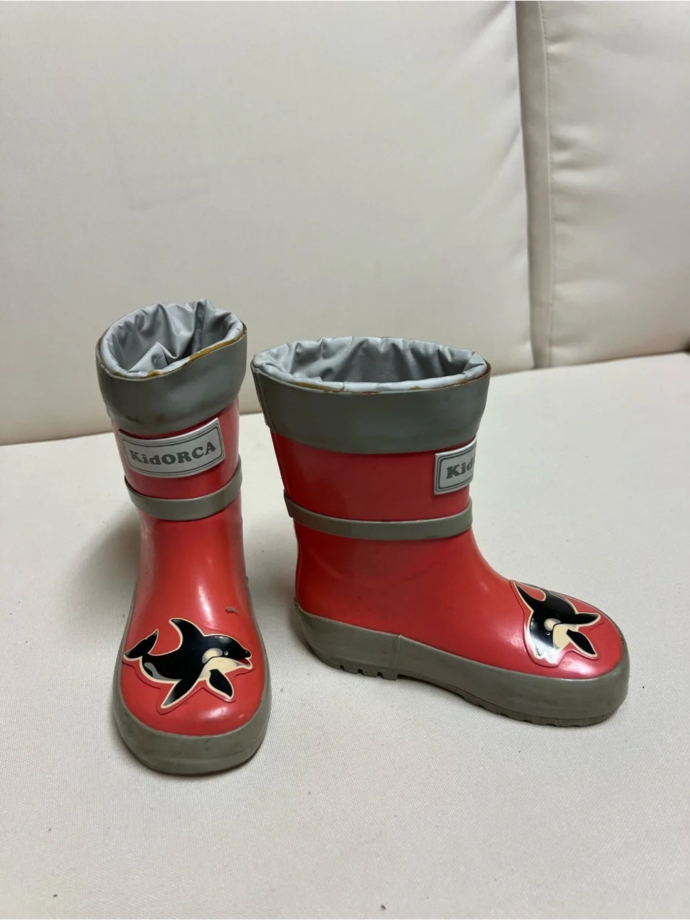 Coral-Red Kids Waterproof Rain & Snow Boots with Grey Gaiters